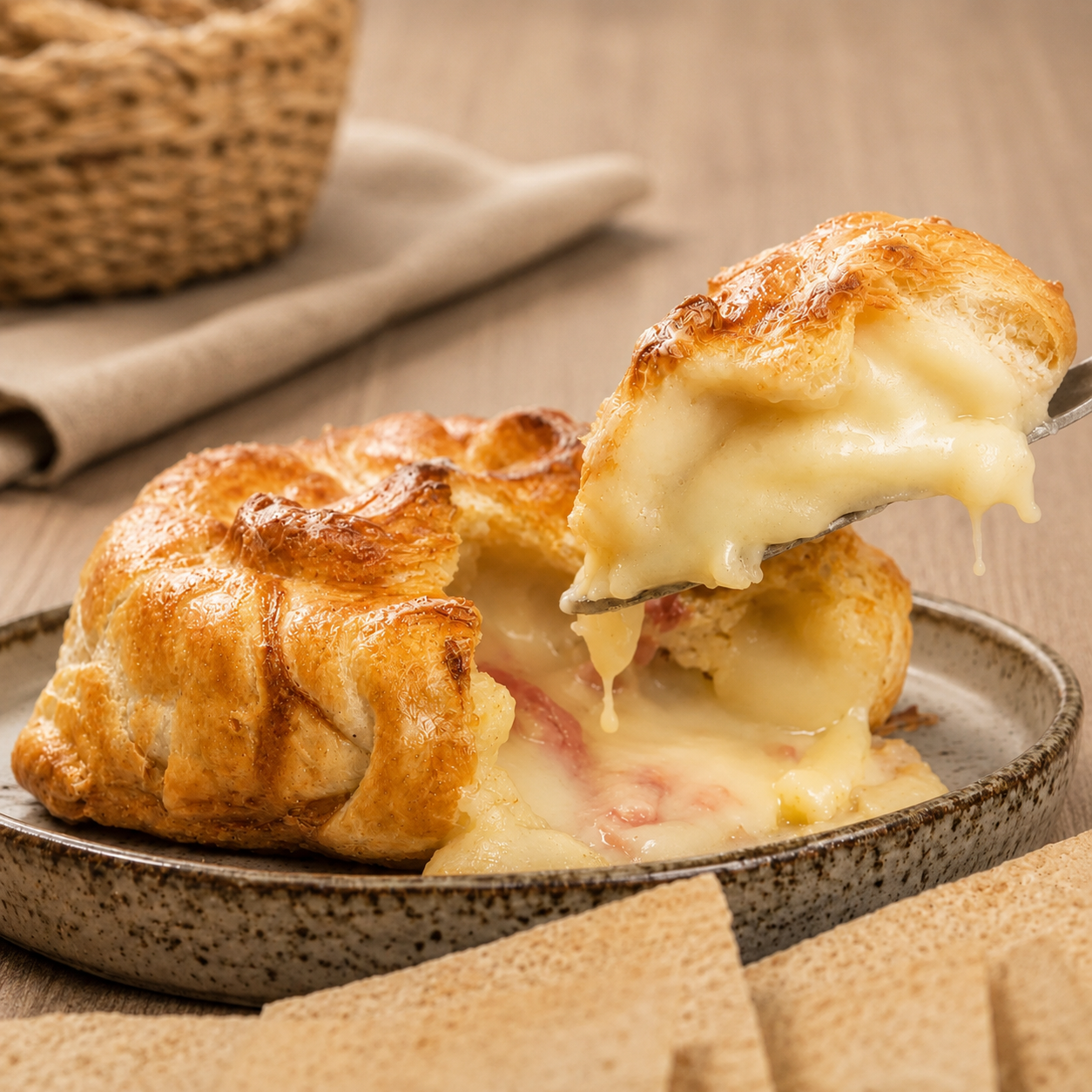 Camembert Envuelto en Masa Relleno de Jamón Crudo y Peras