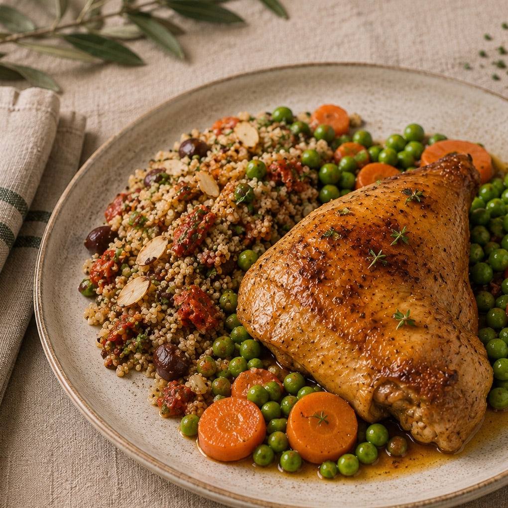 Pollo Arvejado con Quinoa Mediterránea