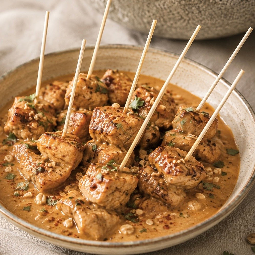 Pinchos de Pollo con Salsa Thai de Maní