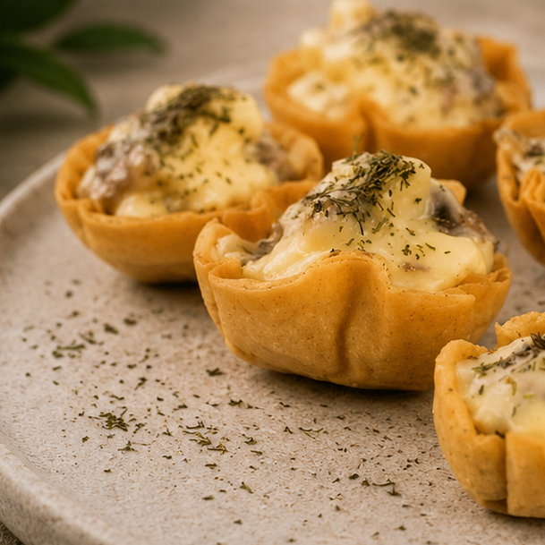 Tacitas de Masa Phyllo Alcachofa Jamón Crudo y Champiñón