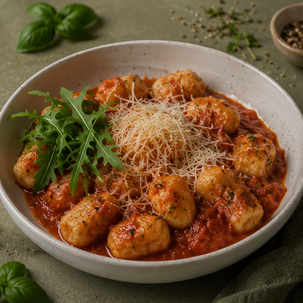 Gnocchi de Salsa de Tomate Natural Rúcula Parmesano