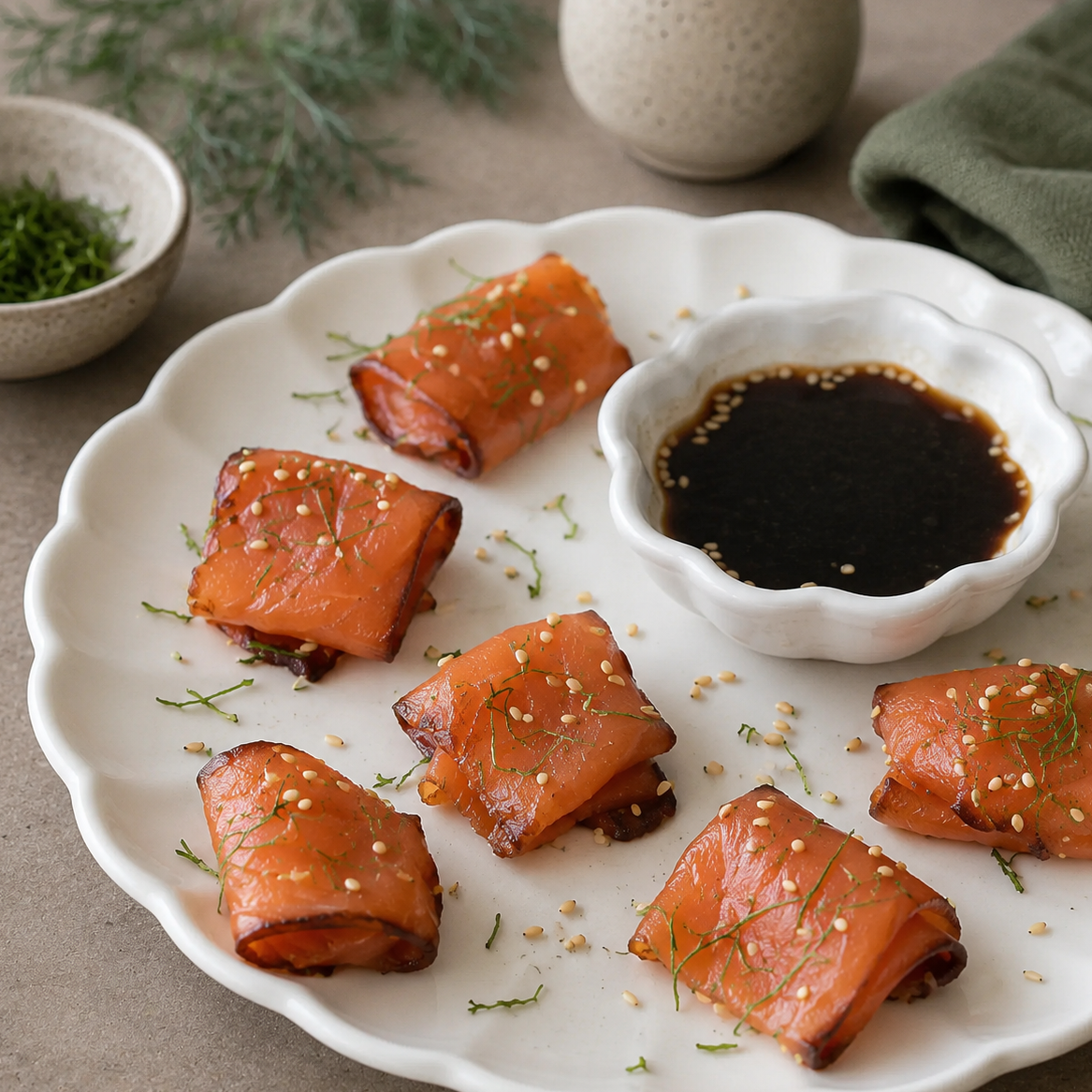 Gravlax de Salmón con Salsa Mirin