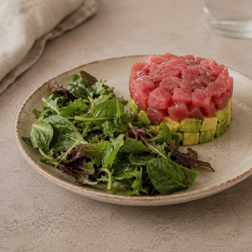 Timbal de Tártaro de Atún con Palta y Mix Verde
