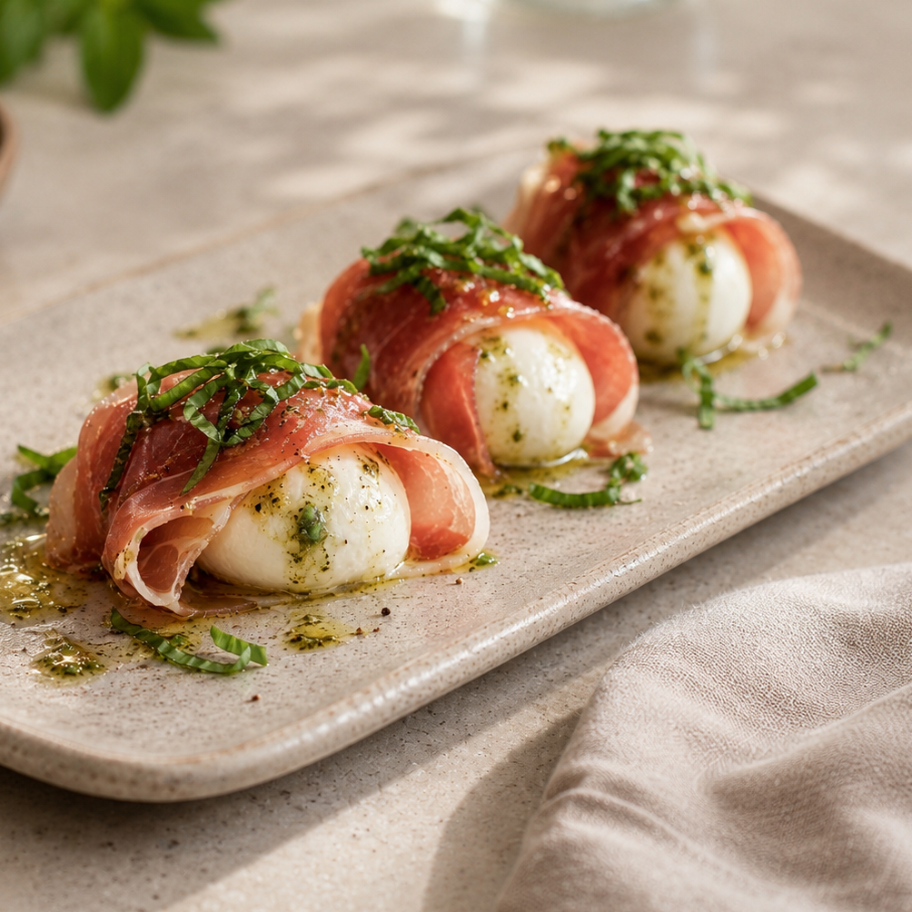 Rolls de Mozarella y Prosciutto